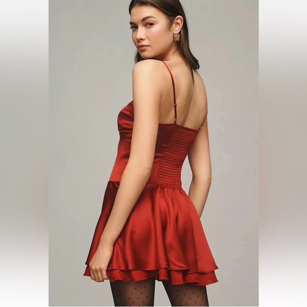 Reformation Red One-Shoulder Satin Mini Dress - Picture 3 of 12